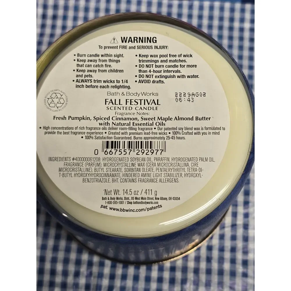 BBW Fall Festival Large 3 Wick Candle Festive Holiday Home Fragrance Decor